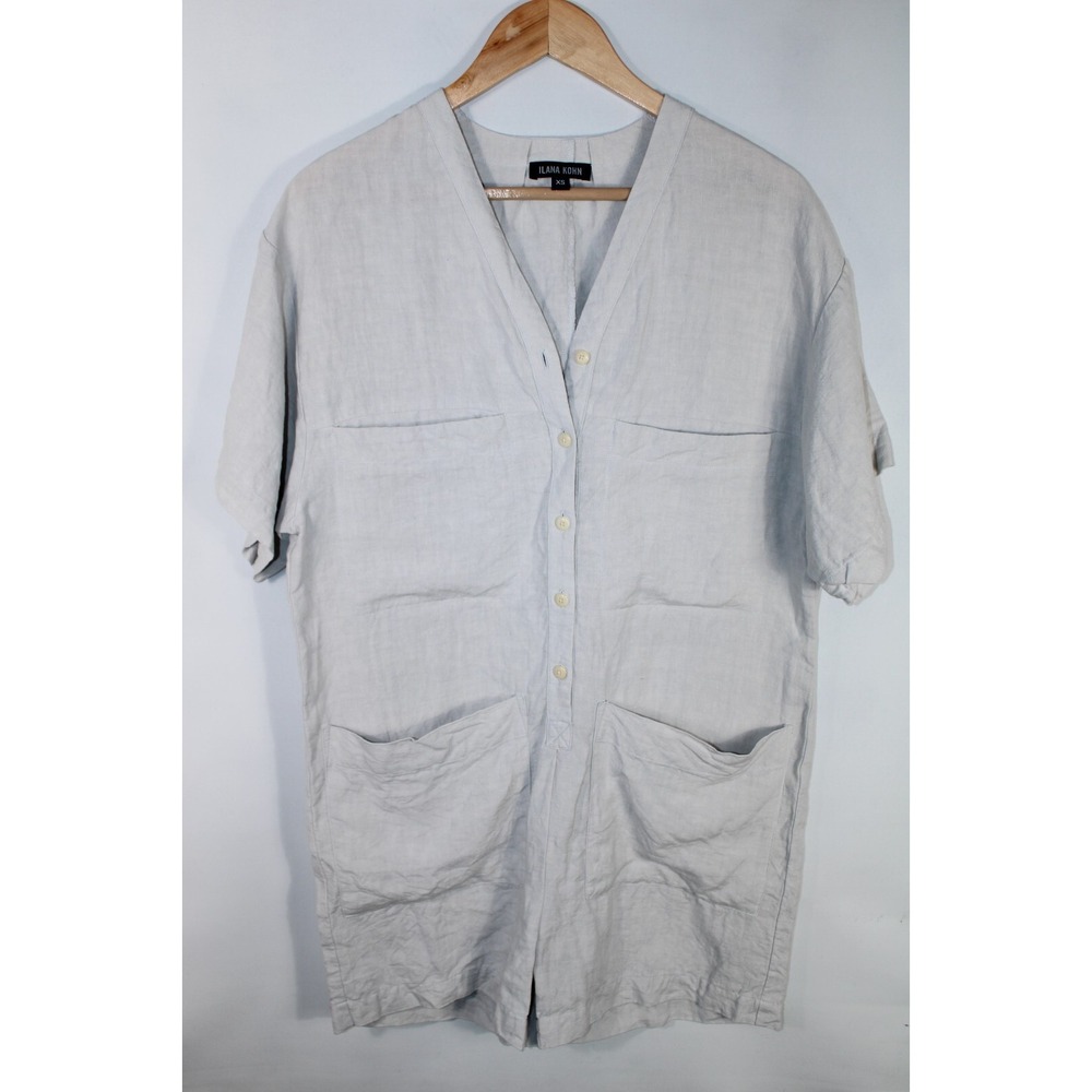 Ilana Kohn Women's XS Light Gray Linen Short Sleeve Romper